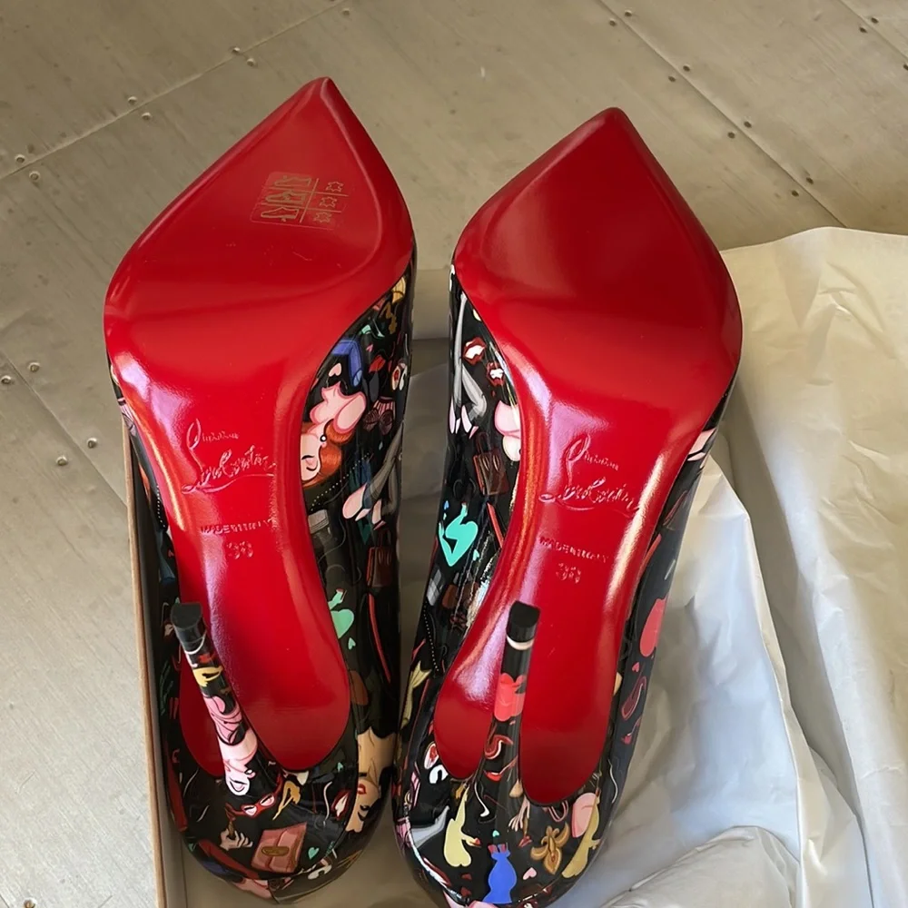 christian louboutin hot chick black patent poupee stiletto 100mm sz 38